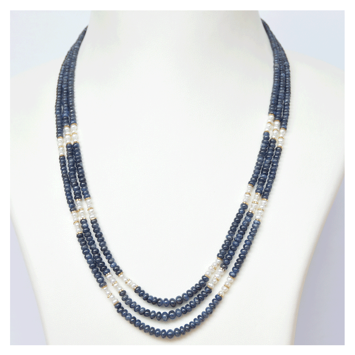 Blue Sapphire & Pearl Beads Necklace with Gold Challa ( Neelam Moti ...