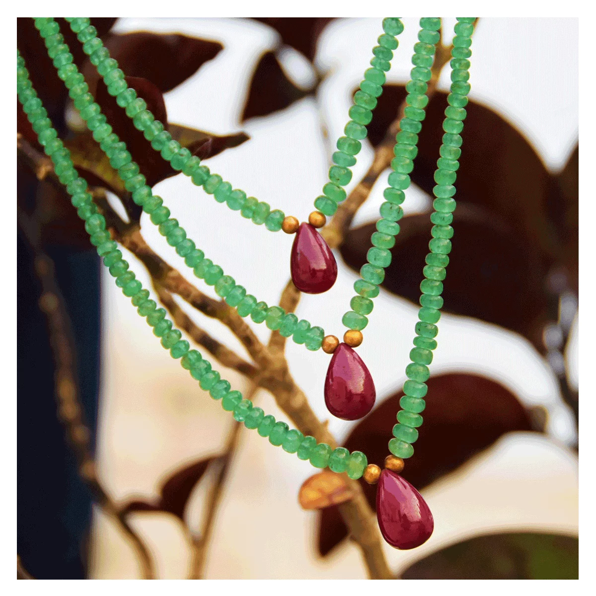 Lab Certified Emerald Ruby Necklace with Gold Foil Beads ( Panna Manak Mala ) 1