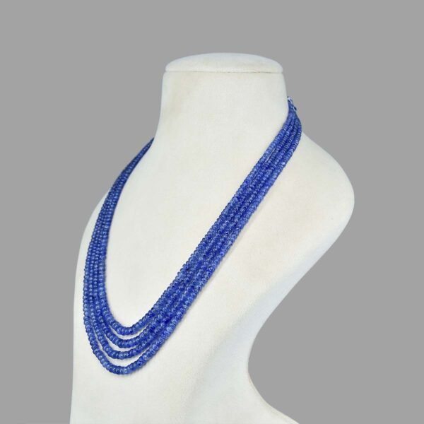 Natural Blue Sapphire Plain Beads Necklace ( 4 Lines Blue )