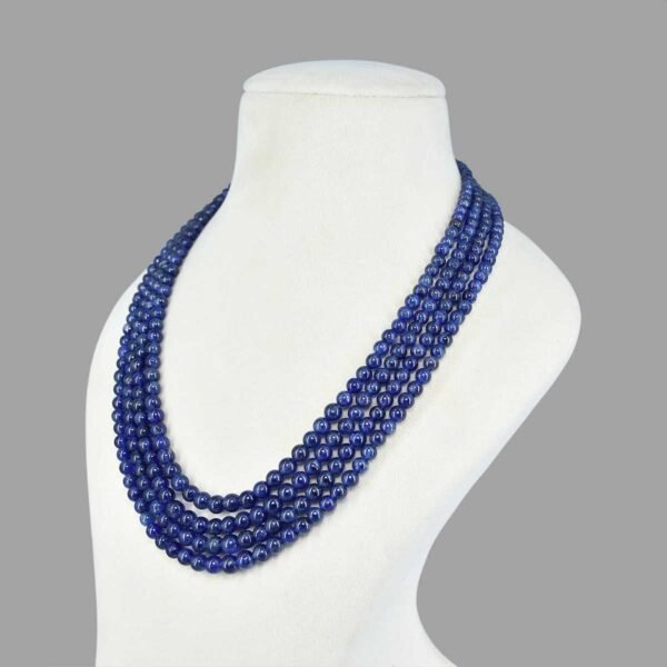 Natural Blue Sapphire Round Beads Necklace ( 4 Lines Blue )