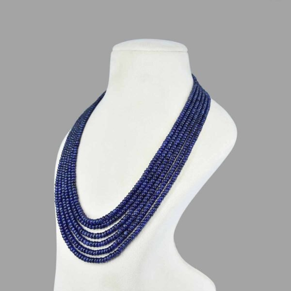 Natural Blue Sapphire Plain Beads Necklace ( 6 Lines Blue )