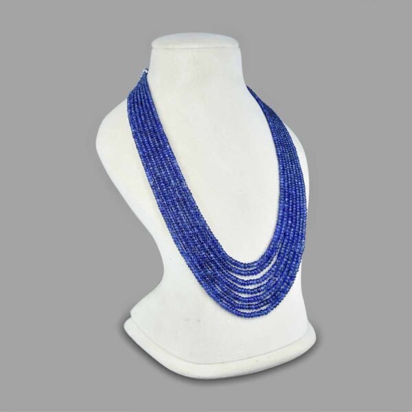 Natural Blue Sapphire Plain Beads Necklace ( 7 Lines Blue )