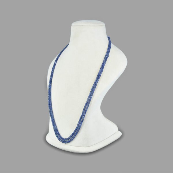 Natural Blue Sapphire Cut Beads Necklace ( 2 Lines Blue )