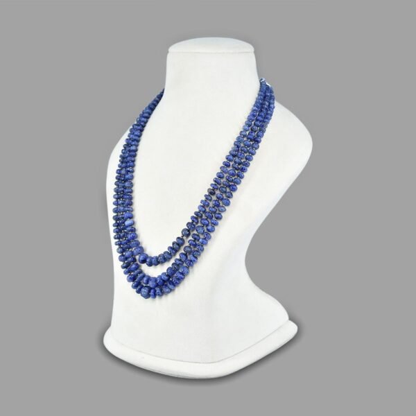 Natural Blue Sapphire Melon Beads Necklace ( 3 Lines Blue )