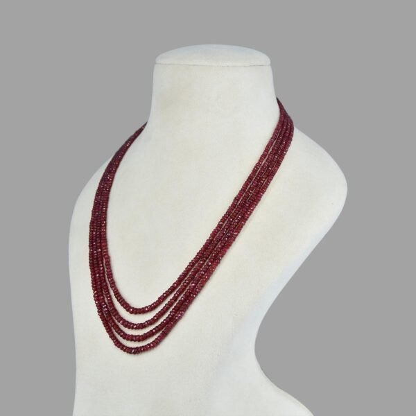 Natural and Certified Ruby Cut Beads Necklace ( 4 Lines Pink )