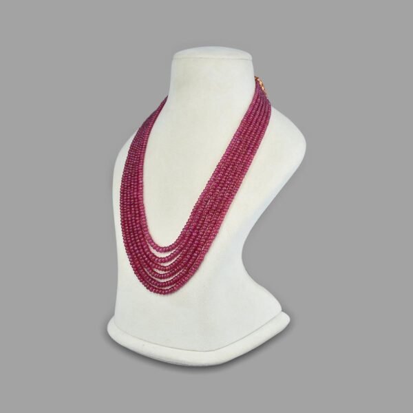 Natural and Certified Ruby Plain Beads Necklace ( 6 Lines Pink )