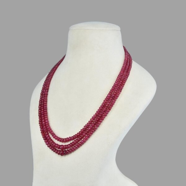 Natural and Certified Ruby Cut Beads Necklace ( 3 Lines Pink )