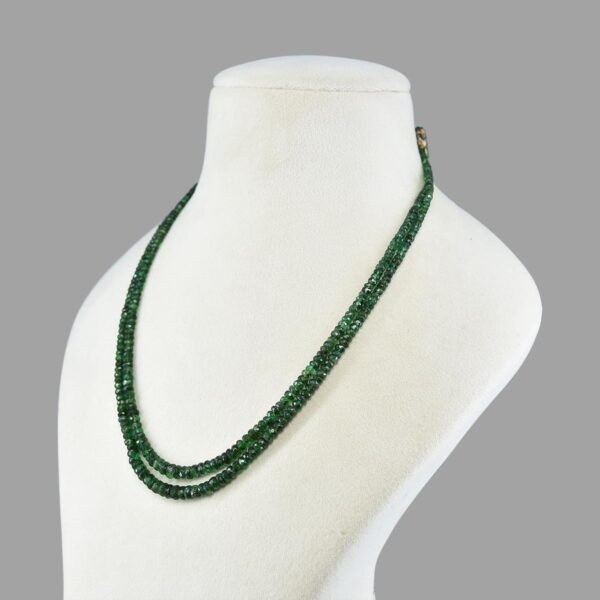 Certified Emeralds Cut Beads Necklace Mala ( Double Lines Green )