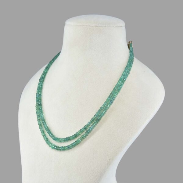 Certified Emeralds Cut Beads Necklace Mala ( Double Lines Green )