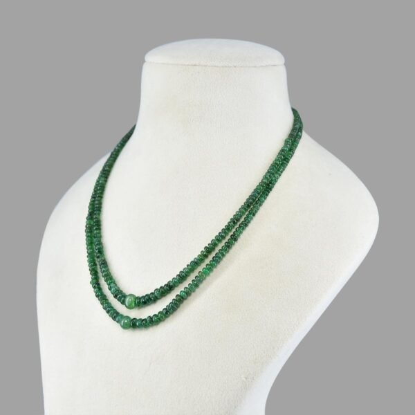 Natural Emeralds Plain Beads Necklace Mala ( Double Lines Green )