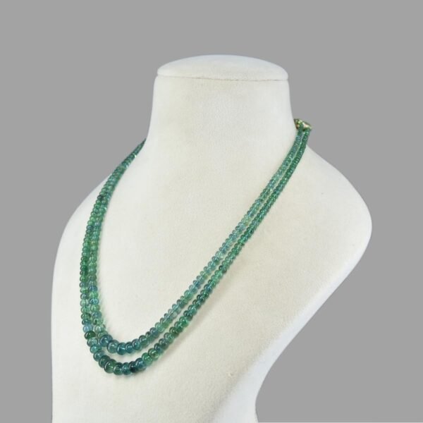 Natural Emeralds Plain Beads Necklace Mala ( Double Lines Green )