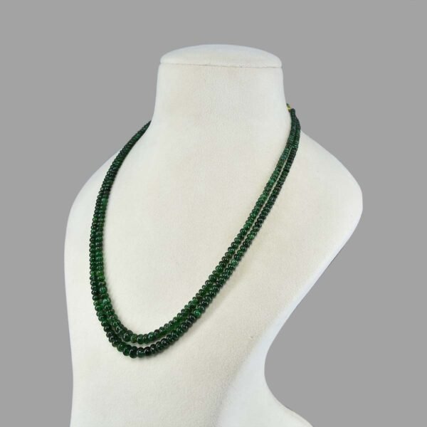 Natural Emeralds Plain Beads Necklace Mala ( Double Lines Green )