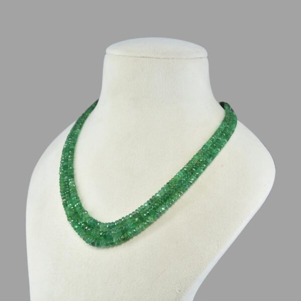 Certified Emeralds Cut Beads Necklace Mala ( 3 Lines Green )