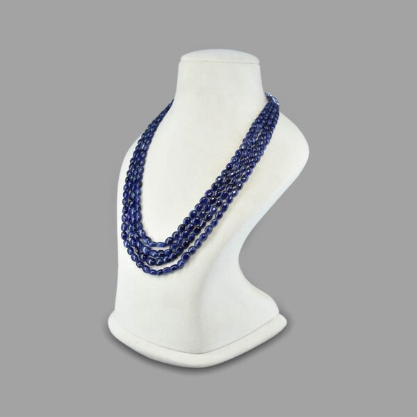 Natural Blue Sapphire Flat Plain Beads Necklace Mala ( 4 Lines Blue )