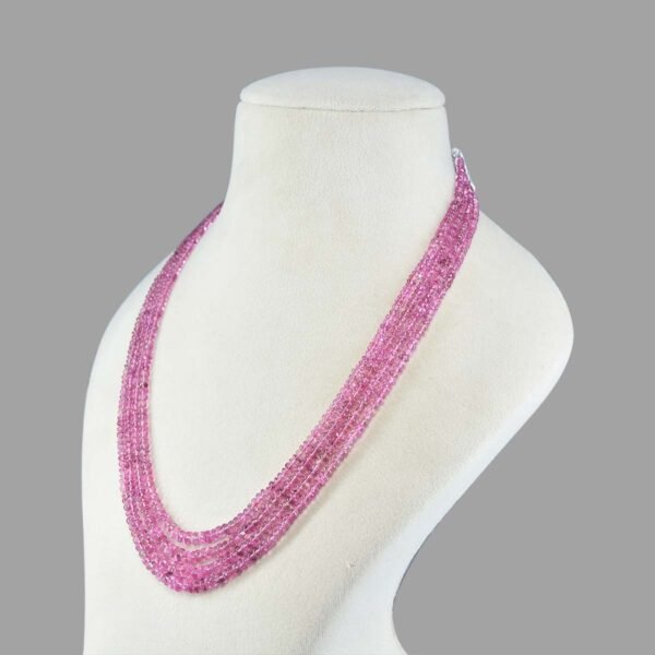 Natural Pink Tourmaline Beaded Necklace ( 4 Lines )