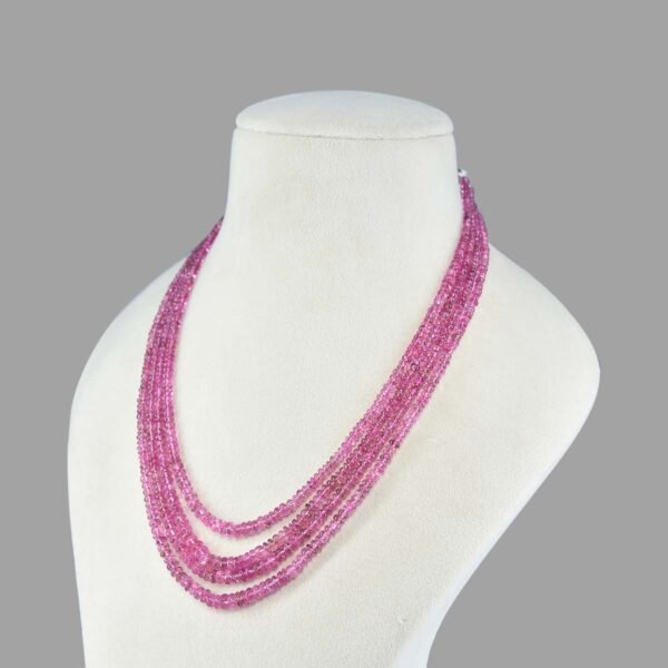 Natural Pink Tourmaline Beaded Necklace ( 4 Lines )