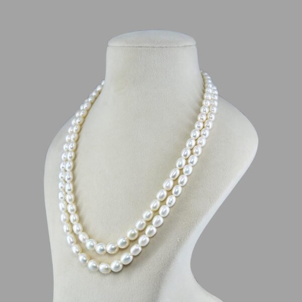 Natural Oval Graded Beads Necklace ( 2 Lines White )