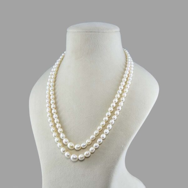 Pearl Oval Graduation Beads Necklace ( 2 Lines White )