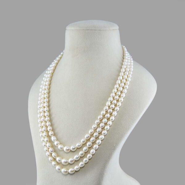 Pearl Oval Graduation Beads Necklace ( 3 Lines White )