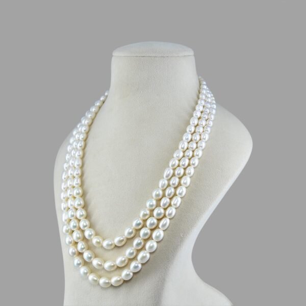 Pearl Oval Graduation Beads Necklace ( 3 Lines White )