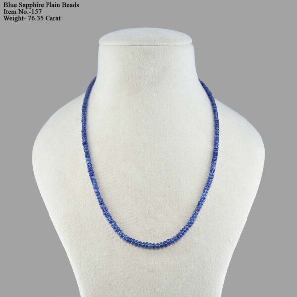 Natural Blue Sapphire Plain Beads Necklace Mala ( Single Line Blue )