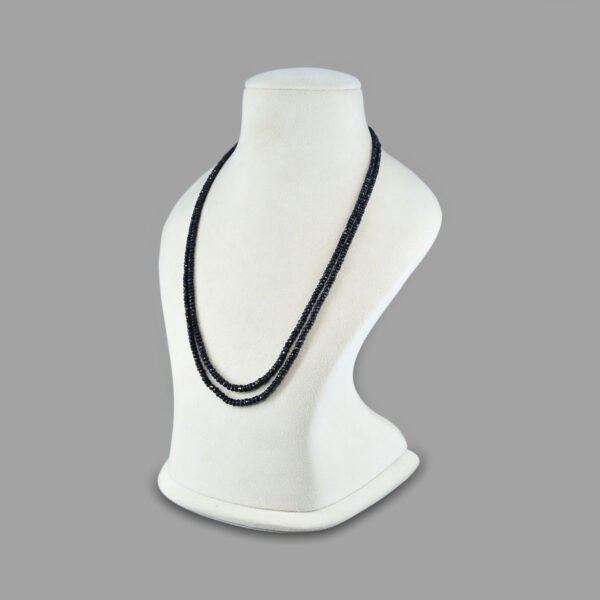 Natural Blue Sapphire Cut Beads Necklace Mala ( 2 Lines Blue )