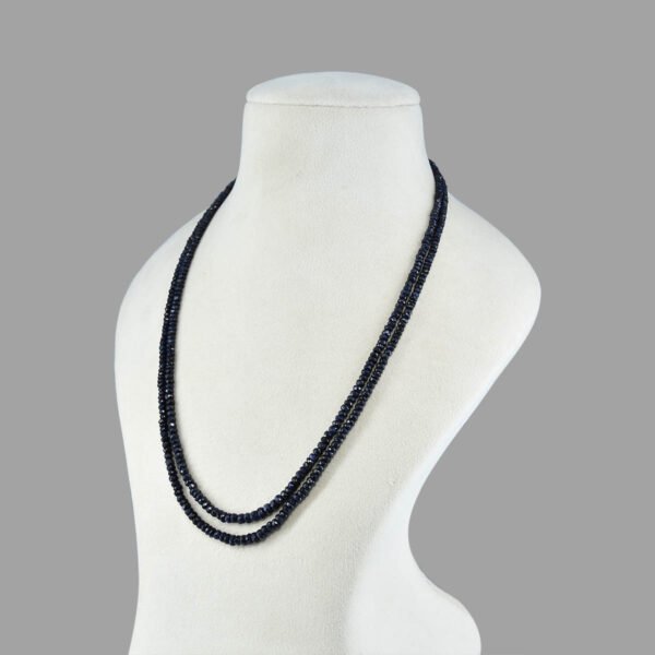 Natural Blue Sapphire Cut Beads Necklace Mala ( 2 Lines Blue )