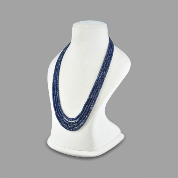 Natural Blue Sapphire Cut Beads Necklace Mala ( 4 Lines Blue )