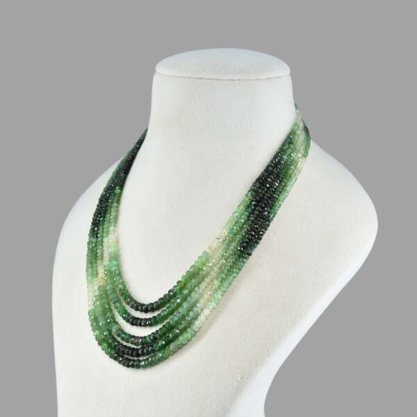 Certified Emeralds Cut Shaded Beads Necklace Mala ( 5 Lines Green )