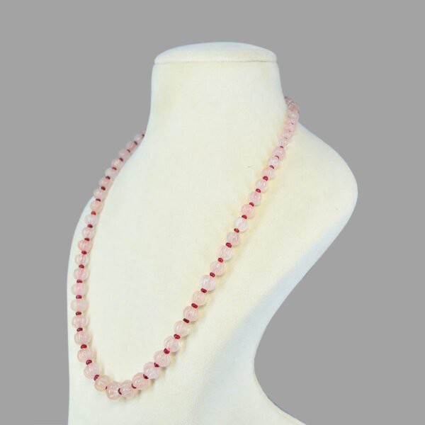 Ruby & Rose Quartz Beads Necklace Mala ( Single Line Red and White )