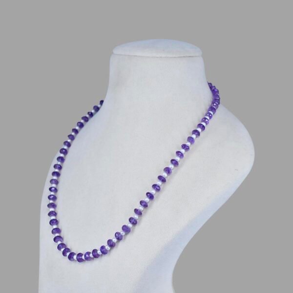 Natural Amethyst and Pearl Beads Mala ( Single Line Purple White )