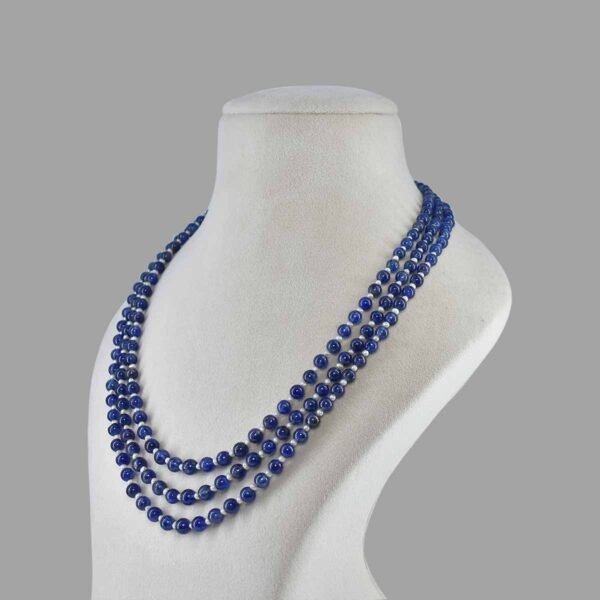 Natural Blue Sapphire Pearl Beads Necklace ( 3 Lines Blue White )