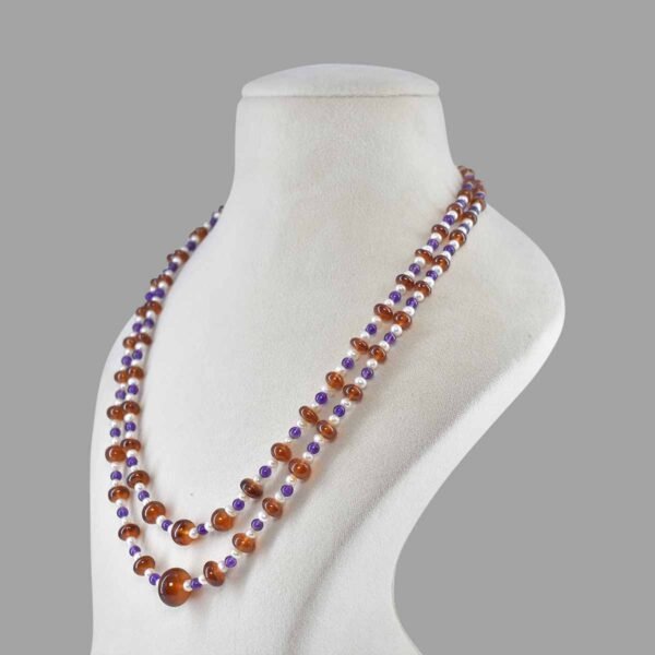 Natural Hessonite Amethyst Pearl Beads Necklace ( 2 Lines Multi Colour )