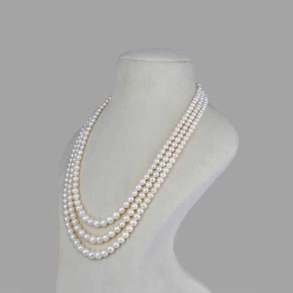 Graduation Pearl Necklace Beads Mala ( 3 Lines White )