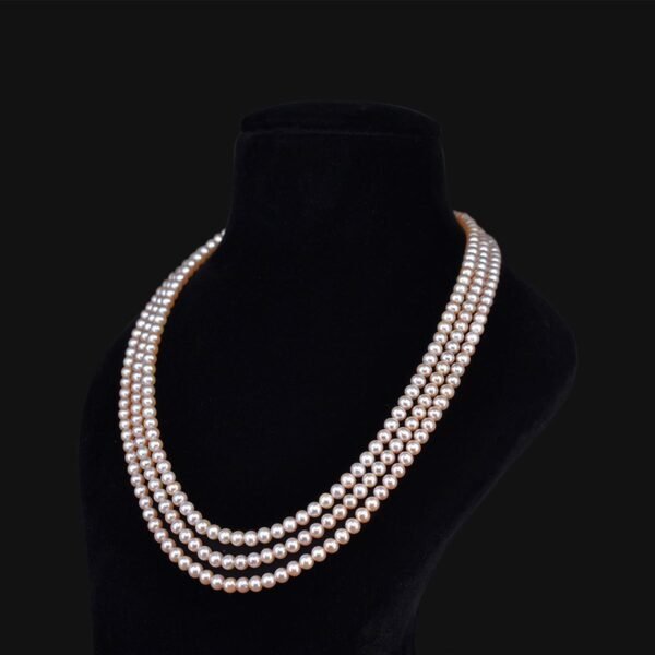 Certified and Natural Pink Pearl Necklace ( 3 Lines Pink )