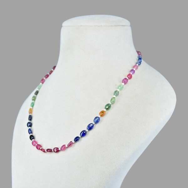 Natural Ruby Emerald and Sapphire Necklace ( Single Line Oval )