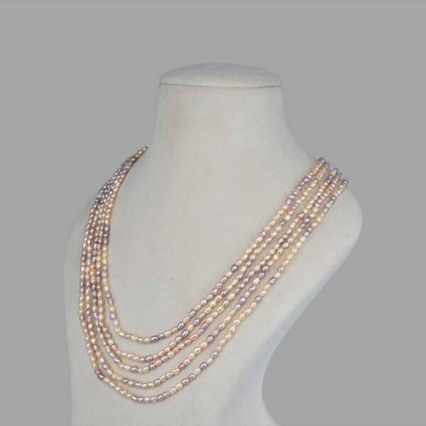 Real Multi Colour Rice Pearl Necklace ( 5 Lines )