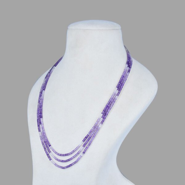 Natural Amethyst Shaded Beads Necklace ( 3 Lines Blue )