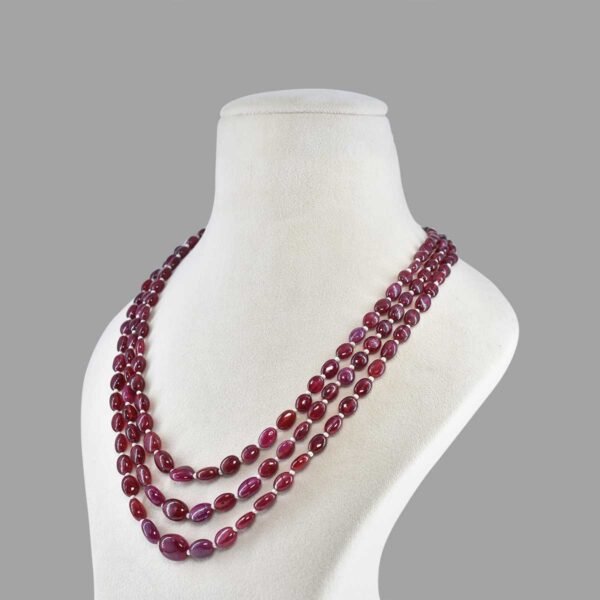 Natural Ruby Beads Neklace Mala ( 3 Lines Pinkish Red )