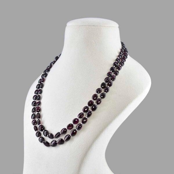 Red Garnet Oval Beads Mala Necklace ( 2 Lines Red )