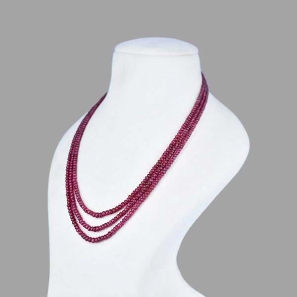 Natural Ruby Uncut Beads Necklace Mala ( 3 Lines Red )