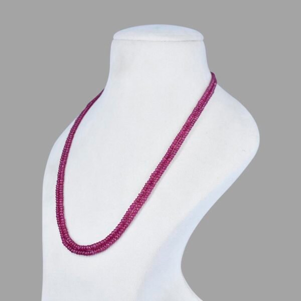 Natural Ruby Uncut Beads Necklace Mala ( 2 Lines Pinkish Red )