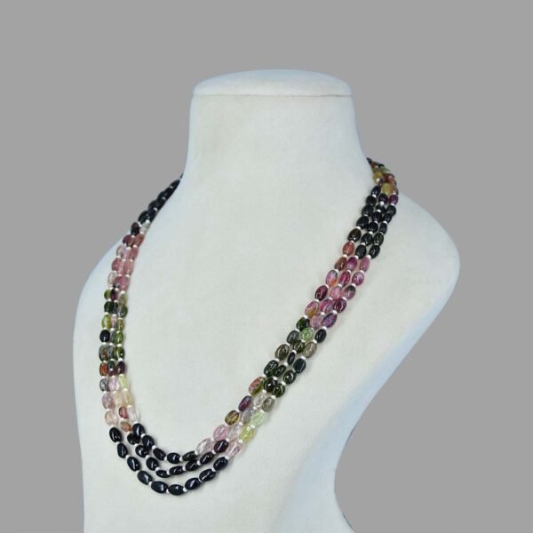 Natural Certified Tourmaline Oval Beads Necklace ( 3 Lines Multi Colour )