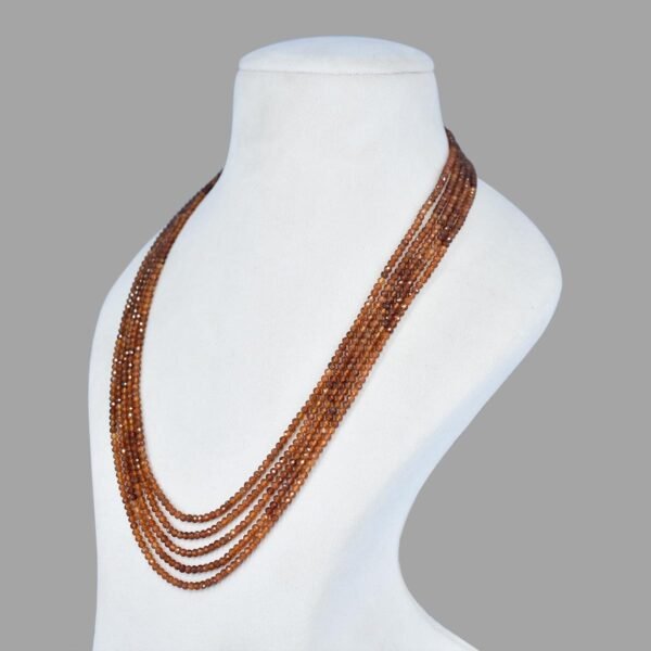 Natural Hessonite Cut Beads Necklace Mala ( 5 Lines Red Wine Colour )