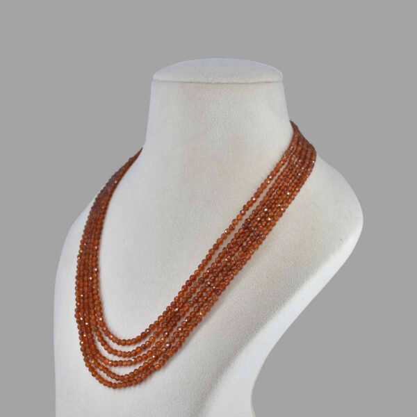 Certified Hessonite Cut Beads Necklace Mala ( 5 Lines Red Wine Colour )