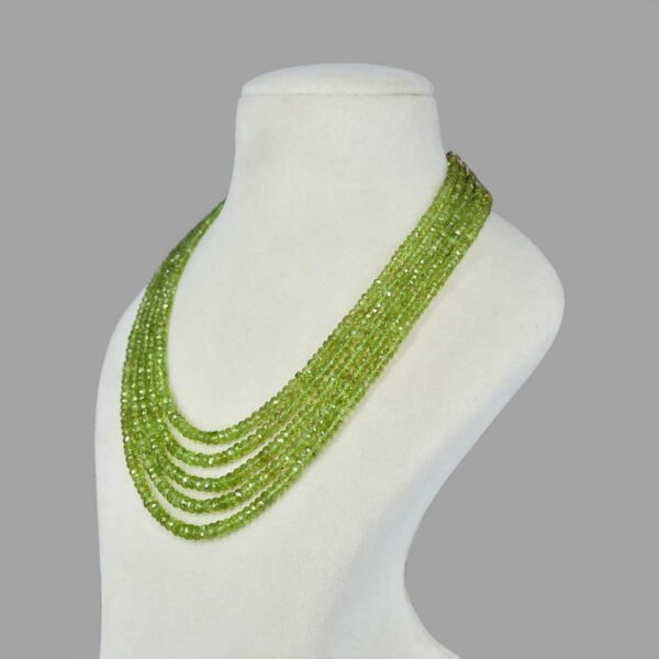 Peridot Cut Beads Necklace Mala ( 5 Lines Green )