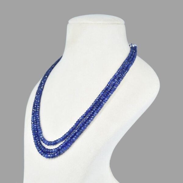 Natural Blue Sapphire Cut Beads Necklace ( 3 Lines Blue )